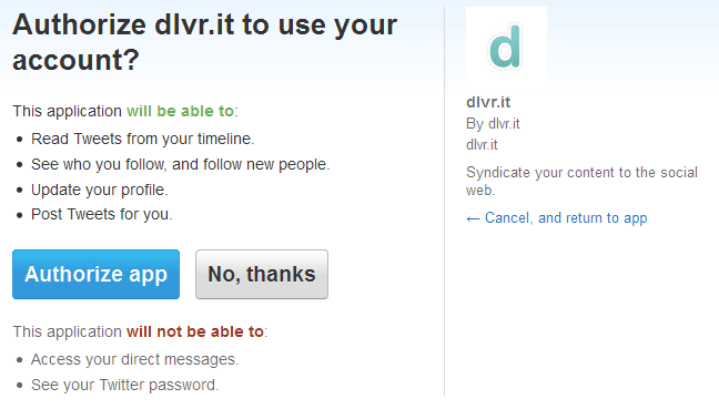 dlvrit Twitter Authorization