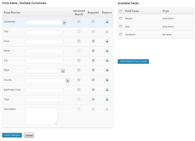 Edit Form Layout, Categories Added