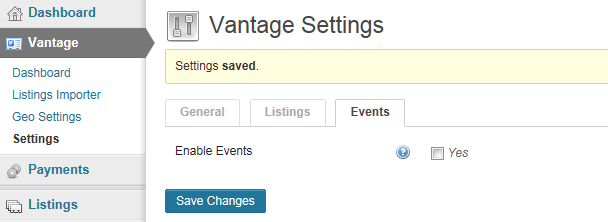Enable Events in Vantage